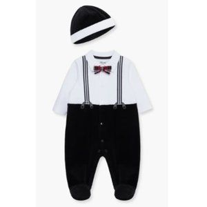 Little Me Babies' Boys Plaid Bow Tie Handsome Footie & Hat Set Black 3Mos. NWT